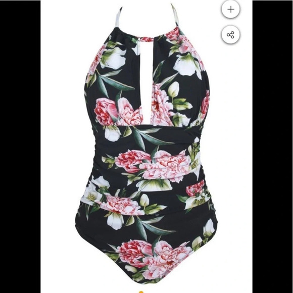 Cupshe Keep Secrets One Piece Halter Swim Suit Floral Slimming Flattering Large‎ - Picture 2 of 10